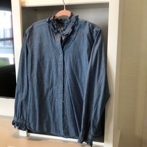 J. Crew Blue Ruffle Collar Blouse